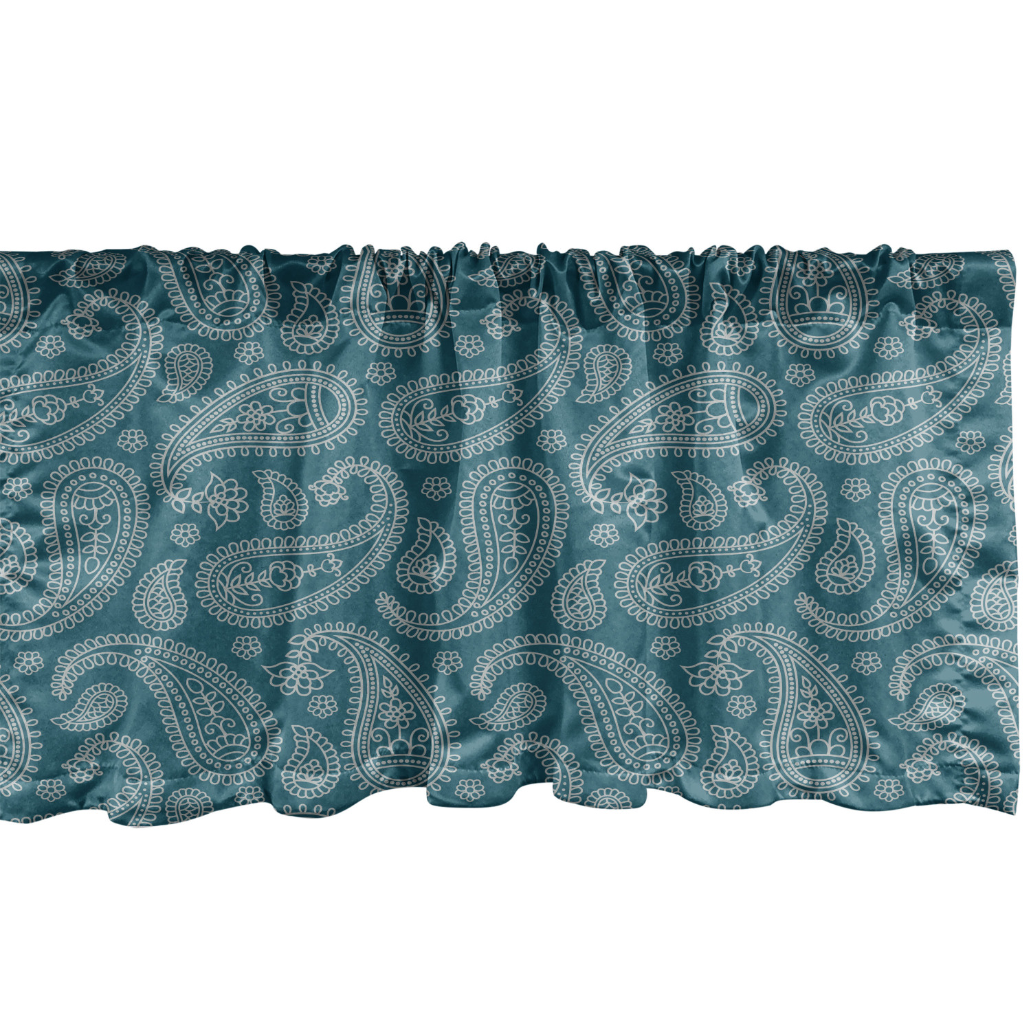 Ethnic Window Valance Pack of 2, Abstract Leaves with Curved Lines Oriental Culture Bohemian