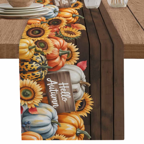 nqOlkjepod Orange Pumpkins Fall Table Runner 72 Inches Long Farmhouse Dress Scarves, Thanksgiving Botanical Floral Wooden Dining Tablerunner for Coffee Table/Kitchen Island/Party Décor, 13" x 72"