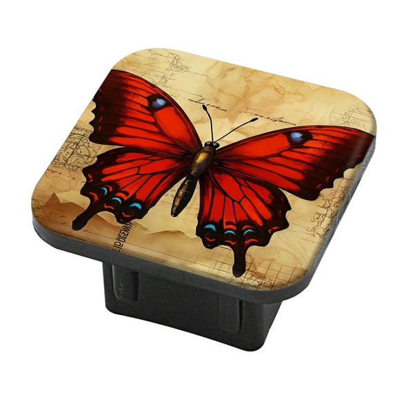 Hitch Cover Fits For 2-Inch Hitch,Red Butterfly On A Vintage - Paper Backgroundrubber Trailer Hitch Cover Tube Plug Insert,Car Exterior Accessories, Receiver Tube Hitch Plug