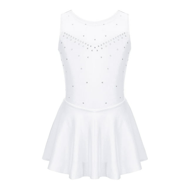 Zaldita Robe Tutu en Tulle pour Filles Patinage Artistique Strass Dos Roulé Ballet Danse Gymnastique Blanc 6