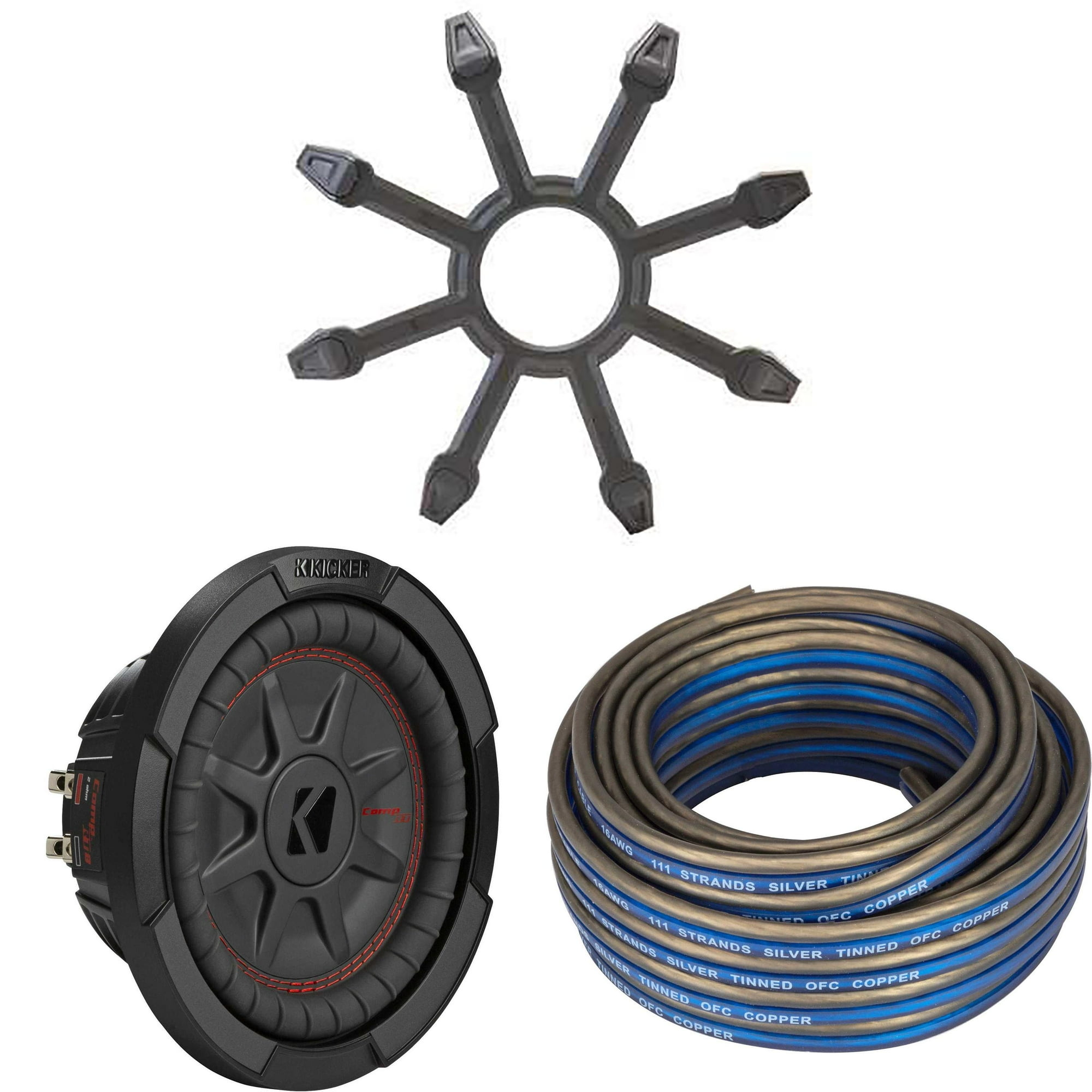 Kicker 48CWRT84 CompRT 8" Subwoofer, DVC, 4-ohm w/ Speaker Wire, Grill Bundle