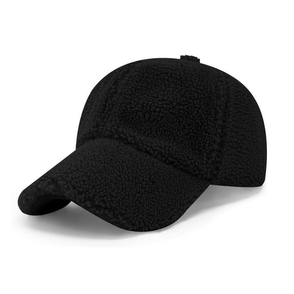 ATHJRT Unisex Winter Baseball Cap Fashion Solid Color Warm Fuzzy Fluffy Hat with Visor Outdoor Sports Travel Cycling Caps Black#01 Free Size