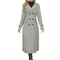 thumbnail image 6 of QSAWXQZ Women's Double-Breasted Long Coat Full Sleeve Lapel Solid Cardigan Outerwear with Pocket Gray M, 6 of 8