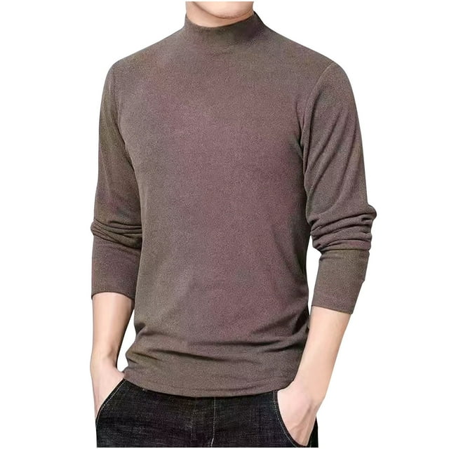 Lovzfmll Chandail à Col Montant à Manches Longues pour Homme Automne Hiver, Haut à Col Ras du Cou pour Superposition et Style Décontracté Café, 2TG