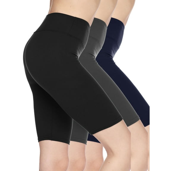 Kuda Moda 3-Pack Women's High Waist Biker Shorts – Butter Soft, Stretchy, Solid Colors – Yoga, Workout, Casual Activewear