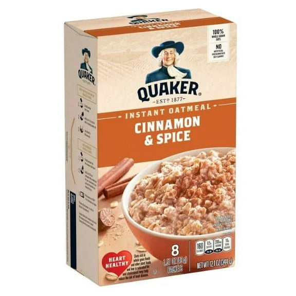 Quaker Instant Oatmeal, Cinnamon and Spice, 1.51 Ounce (Pack of 8) w/Exit 28 Bargains Sticker (Total of 12.1 Oz)