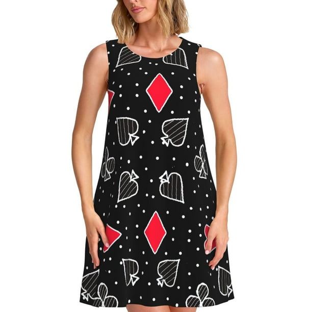 Balery Card Suits Vestidos de verano para mujer con estampado: vestido holgado sin mangas, vestido playero informal y cómodo para días calurosos.