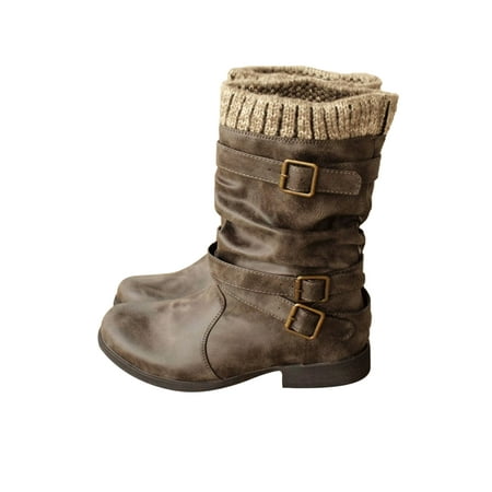 

SIMANLAN Womens Ankle Chelsea Boots Buckle Faux Leather Warm Lined Winter Boots Shoes