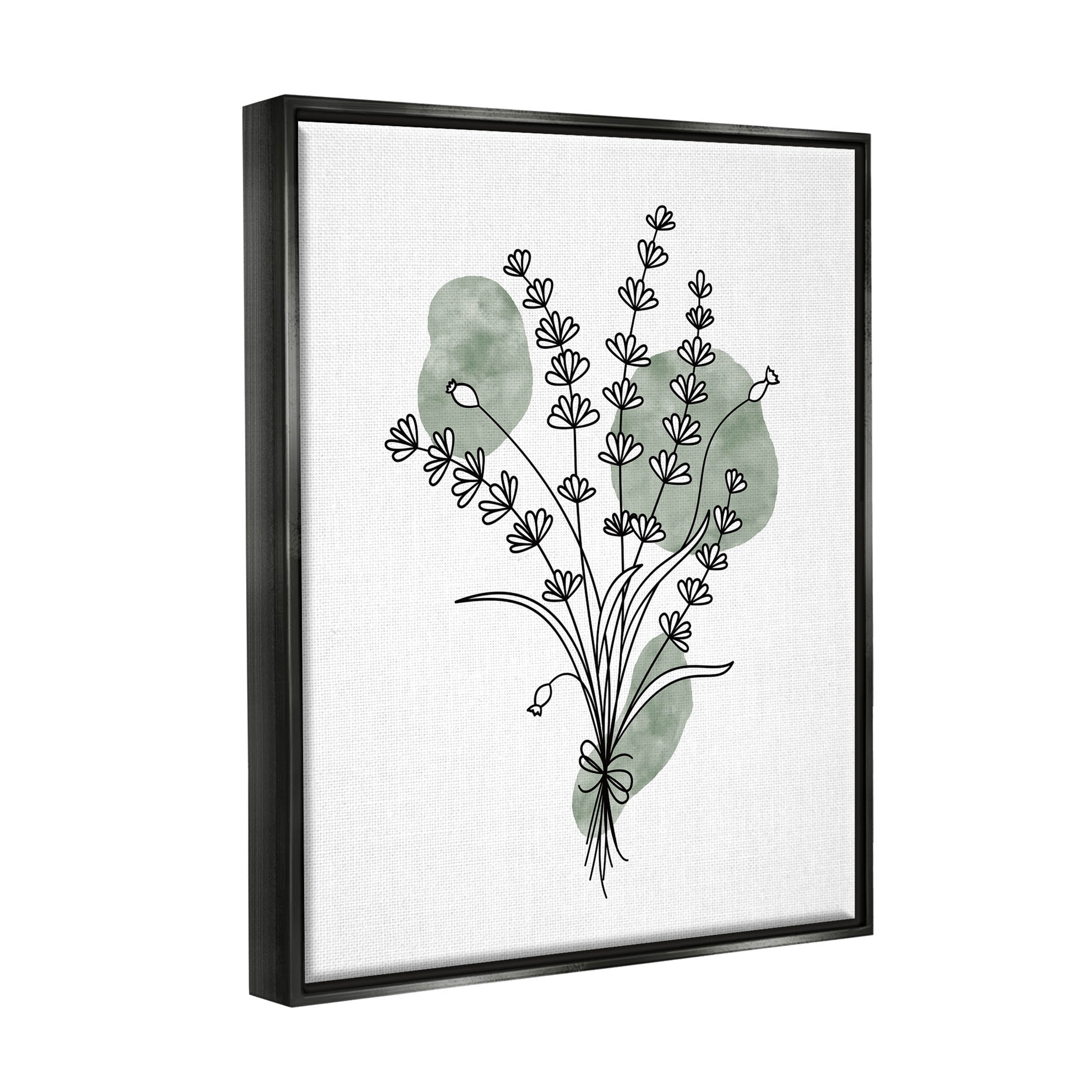 Stupell Industries Wildflower Outline Sprigs Graphic Art Jet Black Floating Framed Canvas Print Wall Art, Design by JJ Design House LLC