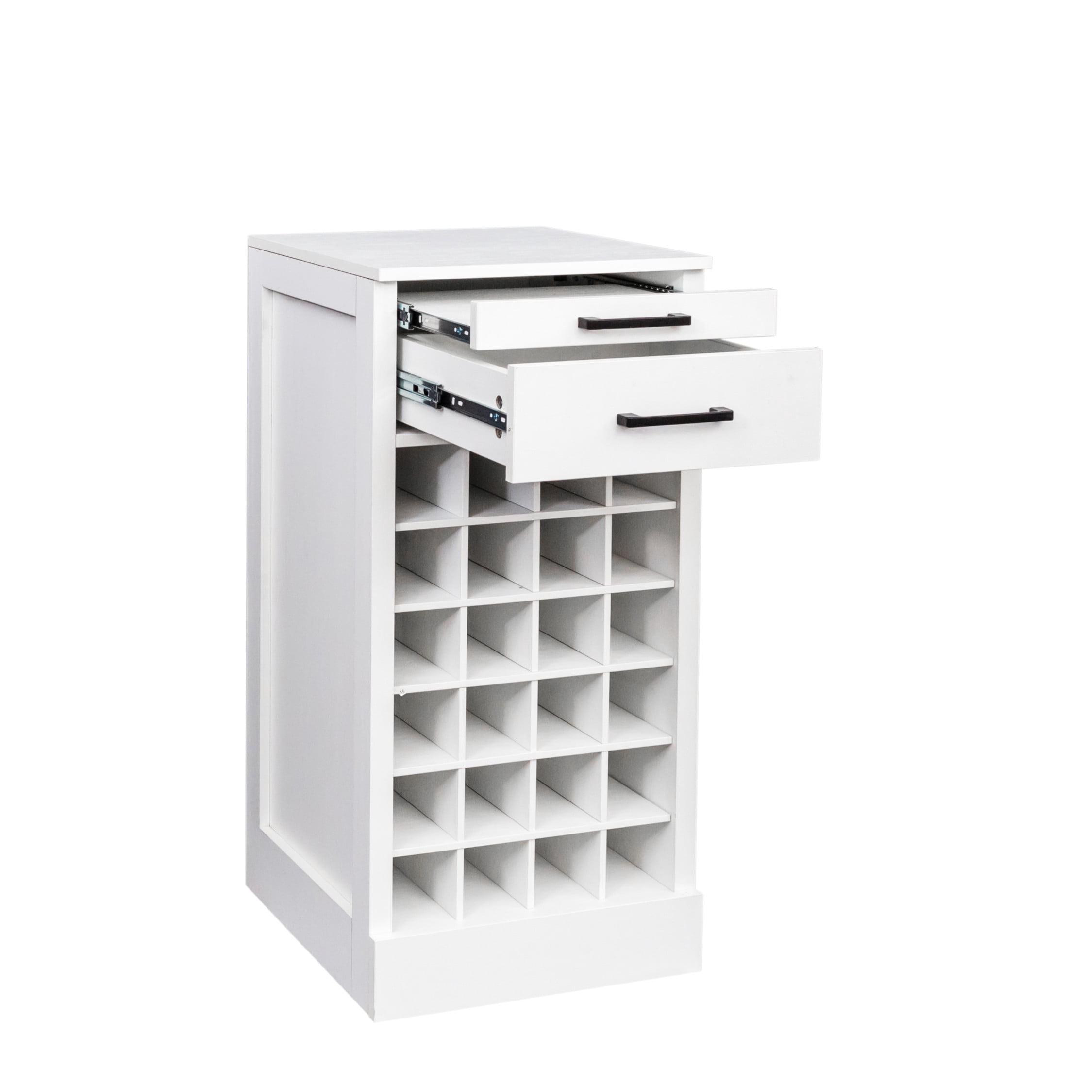 Noble House Wilbur 35.4" 24-Bottle Wine Cabinet, Modular Buffet, Grid Compact Bar Storage, Dining Room, White