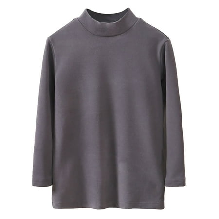 

LNWUY Children s Round Neckk Warm Bottoming Shirt Middle and Large Children Solid Fall Winter Fleece Warm Clothes Gray 12Years