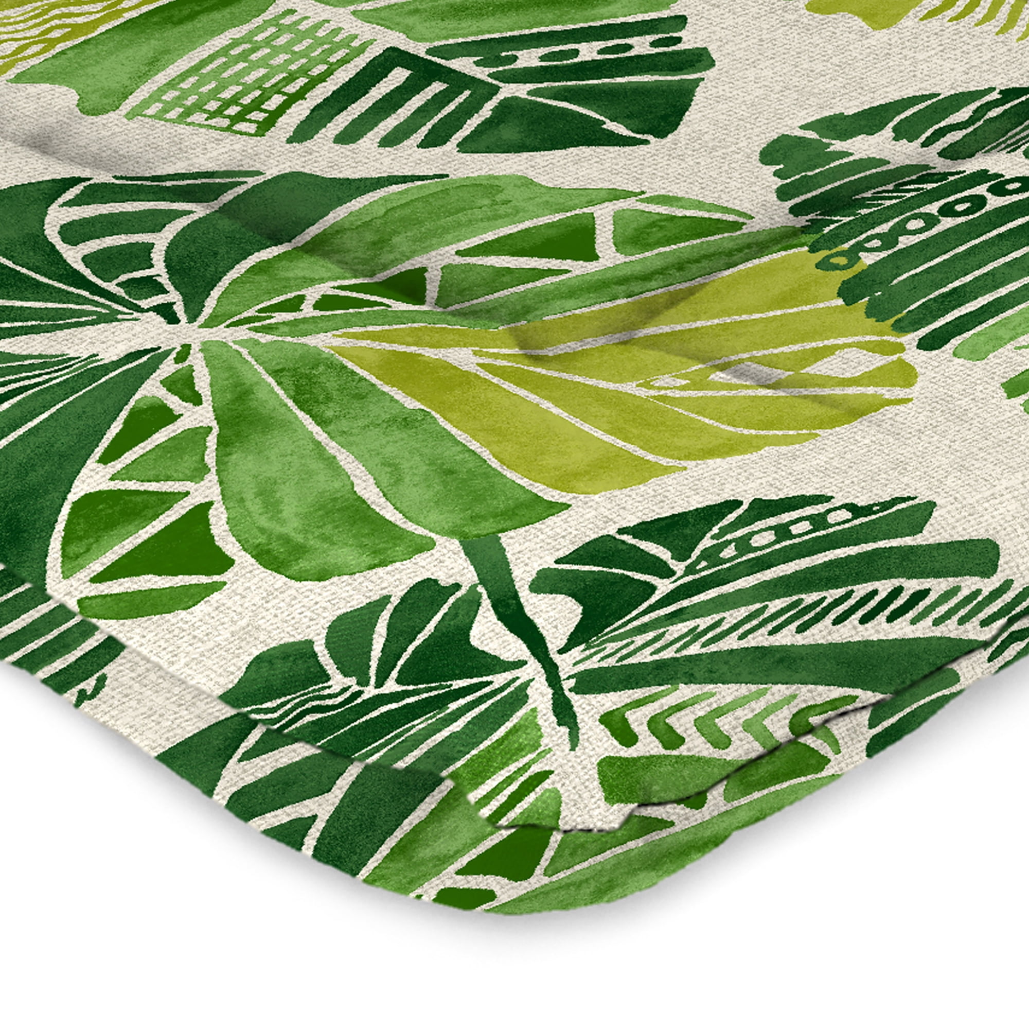 Jordan Manufacturing 38" x 21" Hixon Palm Green Leaves Rectangular Outdoor Wrought Iron Chair Cushion with Ties and Hanger Loop