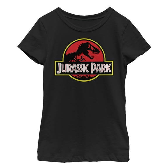 Girl's Jurassic Park Retro T Rex Logo  Graphic Tee Black Small