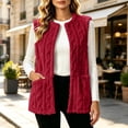thumbnail image 5 of Lcziwo Womens Sherpa Vest Sleeveless Jacquard Open Front Cardigan Plush Fuzzy Cozy Casual Soft Jacket with Pockets Red,XL, 5 of 9