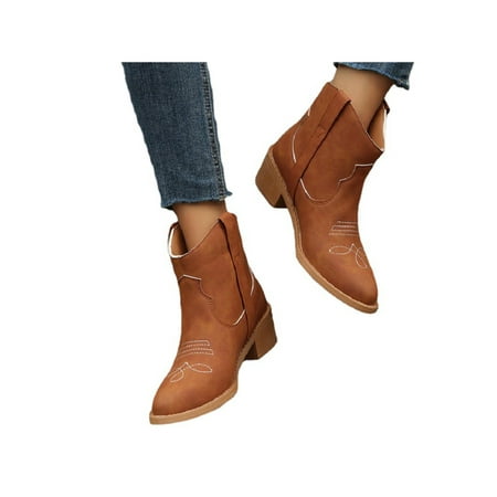 

Zodanni Women Breathable Ankle Boots Work Anti-Slip Round Toe Booties Comfort Vintage Orange 7.5