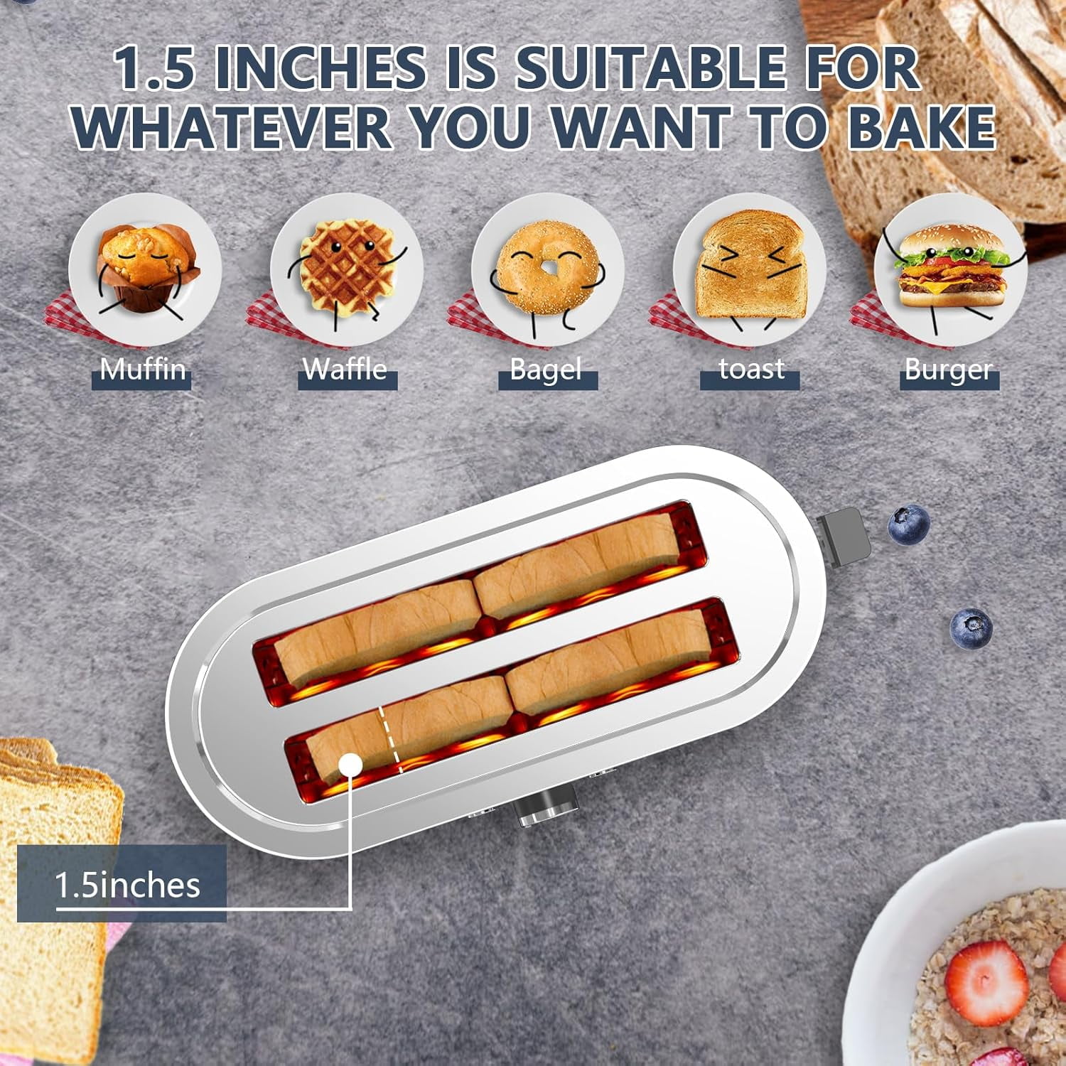 PlumChef 4-Slice Toaster, 7 Browning Settings, Defrost/Reheat Functions, Removable Crumb Tray, Full body Stainless Steel Housing 1350W ，Anti-Fingerprint & Anti-Jam(stainless steel)