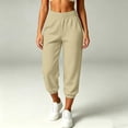 thumbnail image 2 of Wensltd Women's Capri Jogger Trousers Solid Elastic Waist Side Pockets Cropped Daily Wear, 2 of 8