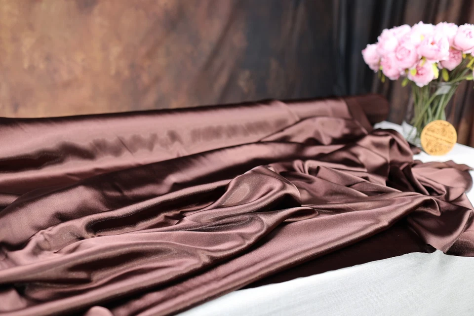BUTTERFLY- Brown Satin Charmeuse Fabric By The Yard 266