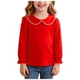 thumbnail image 4 of Vdoaml Girls Peter Pan Collar Long Sleeve Top Kids Back Keyhole Opening Shirt Children Sweet Casual Blouse 3-6 Months Red, 4 of 4