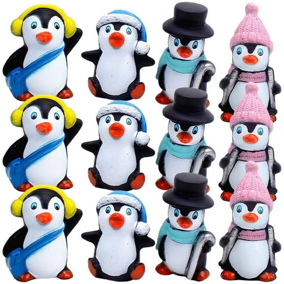 FONDOTIN Penguin Cake Decorations Penguin Figures Assorted Color 12-Pcs PVC