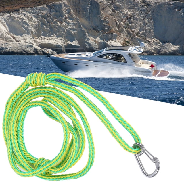 8ft Heavy-Duty Boat Mooring Rope, Yellow & Green Polyethylene Dock Line with Built-in Bungee, 2000lb Tensile Strength - Shock-Absorbing Rope with Ring & Slider for Easy Docking, Ideal for Yachts,