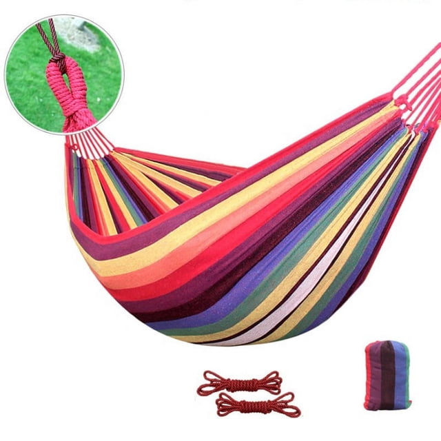 Hamaca para acampar Hamacas individuales de tela de lona duradera y gruesa mejorada de 550 lb con dos vigas de equilibrio antivuelco y correas de árbol con nudos de metal resistentes para ac