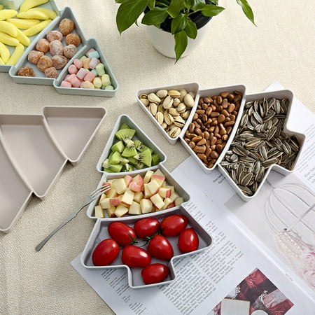 

Yesbay Christmas Tree Shape Dry Fruit Plate Candy Snacks Nuts Dish Bowl Breakfast Tray Blue