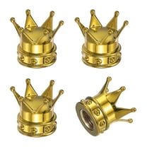 Crown Tire Valve Stem Caps, 4 Pcs Tire Valve Caps Vehicle Car Tire Air Caps Covers with O Rubber Ring, Golden