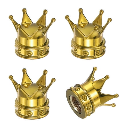 Crown Tire Valve Stem Caps, 4 Pcs Tire Valve Caps Vehicle Car Tire Air Caps Covers with O Rubber Ring, Golden