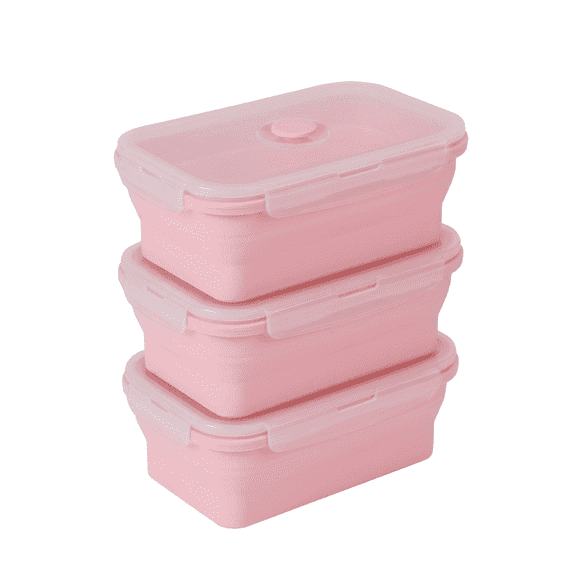 ROSEXIXI Collapsible Meal Prep Containers 3 Pack 355ml Pink Silicone Lunch Boxes To Go Food Containers Leakproof Microwave Safe Silicone Bento Box for Office Camping Kitchen Organization