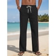 thumbnail image 2 of GIRUNS Men's Casual Pants Elastic Waist Lightweight Drawstring Trousers Summer Beach Pants Black S, 2 of 7