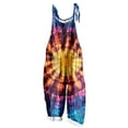 thumbnail image 3 of lcziwo Loose Fit Jumpsuits for Women with Pockets Summer Casual Sleeveless Straps Overalls Fashion Tie Dye Print One Piece Rompers Cotton Linen Beach Outfits Multicolor XXL, 3 of 6