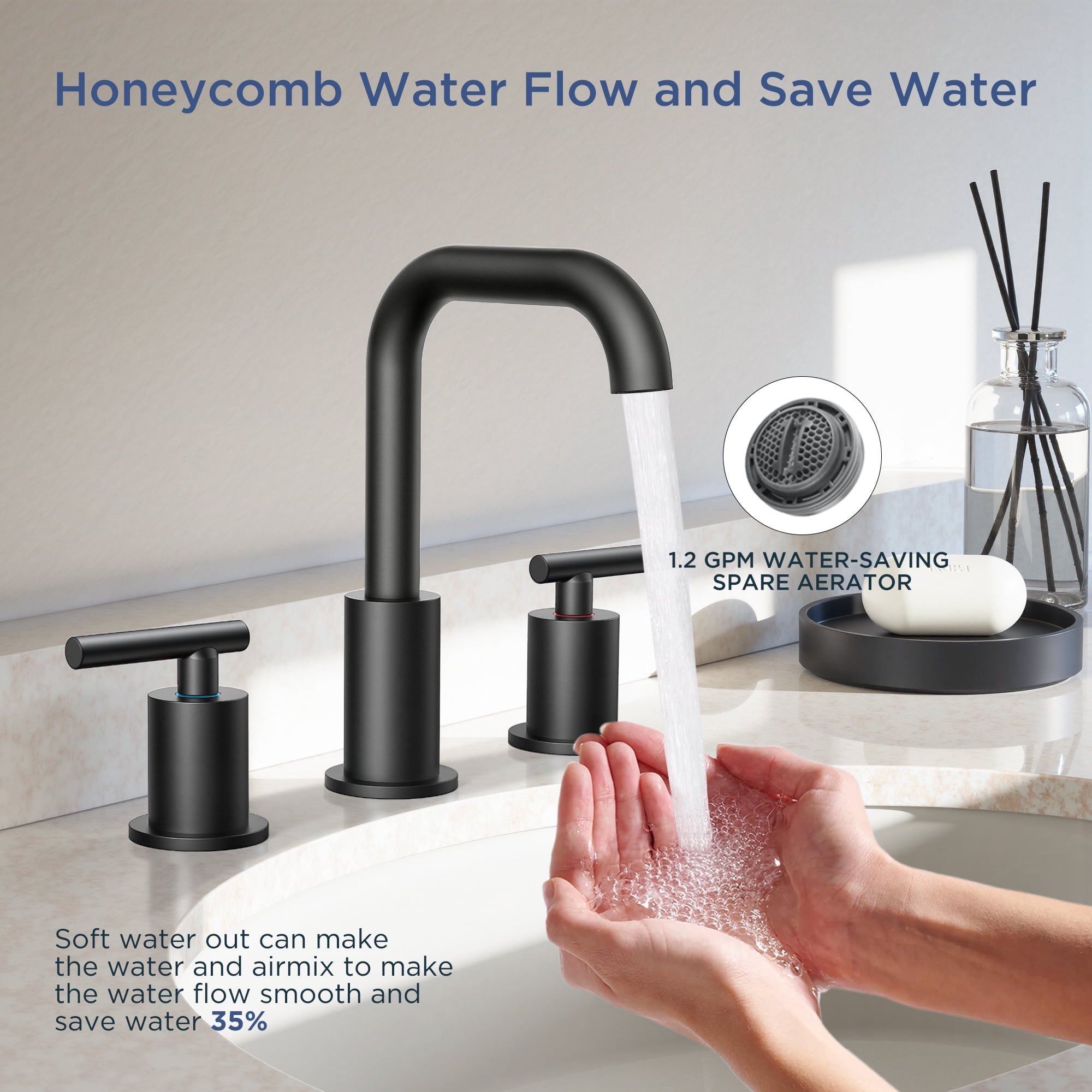 TVOFEK Bathroom Faucets for Sink 3 Hole, Black Bathroom Sink Faucet for Vanity, Pop up Drain Assembly, Stainless Steel Faucets for Sink Basin Restroom