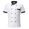 thumbnail image 2 of Pink Season Chef Shirt Double-breasted Patch Pocket Stand Collar Buttons Short Sleeves Cooking Restaurant Unisex Plus Size Chef Uniform Restaurant Garment, 2 of 8
