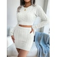 thumbnail image 2 of Women Bodycon Sweater, Mini Skirt Set 2 Piece Cable Knit Cropped Tops Outfit Long Sleeve Jumper White L, 2 of 8