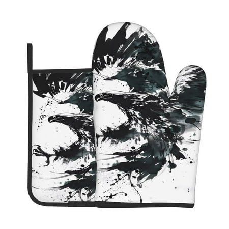 

Jgfou Abstract Eagle Ink Pattern Oven Mitts and Pot Holders Sets Heat Resistant Oven Mittens Soft Lining Extra Thicken Long Kitchen Cotton Oven Glove for Cooking