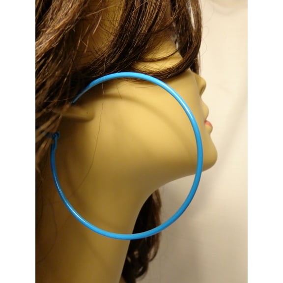 Blue Hoop Earrings Large 3 inch Simple Thin Hoops