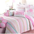 thumbnail image 4 of Cozy Line Home Fashions 3-Piece Pink Greta Polka Dot Flower Stripe Girl Cotton Reversible Quilt Bedding Set, Queen, 4 of 6