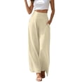 thumbnail image 3 of VBVC Women's High Waisted Wide Leg Yoga Pants , Flowy Stretchy Trousers For Women,Ladies' Casual Palazzo Pants with Pockets,Beige,S-2XL, 3 of 10