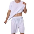 thumbnail image 6 of Men Tracksuit Set Men's Short Sleeve T-shirt Wide Leg Shorts Set Ice Silk Solid Color Sleepwear Homewear Casual Homewear, 6 of 7