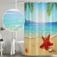 thumbnail image 5 of 54x78 Inch Shower Curtain Decorative Summer Beach Bathtub Bath Curtains Fabric Waterproof Bathroom Decor, Coastal Red Starfish Conch Palm Seaside Small Stall Shower Curtain Set with 12 Hooks, 5 of 7