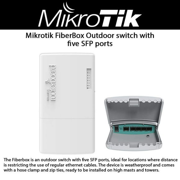 MikroTik FiberBox Outdoor Router with 5 SFP Ports - Includes 1 S-RJ01 Copper Module (CRS105-5S-FB)