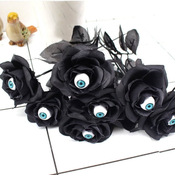 CHENjy Black Latex Artificial Rose Halloween Decor, Real Touch Faux Rose Single Stem, Dark Gothic Vase Floral Pick for Home Wedding Indoor Display