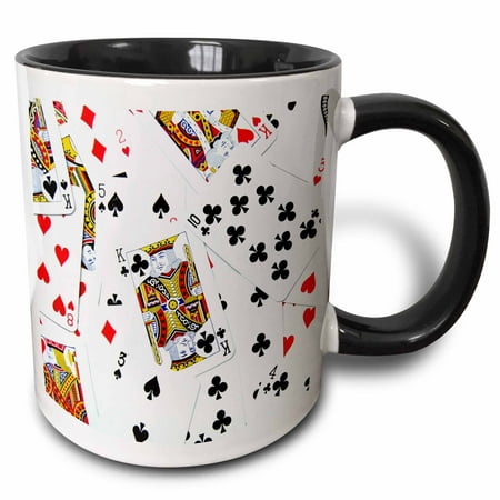 3dRose Scattered playing cards photo - for card game players eg poker bridge games casino las vegas night, Two Tone Black Mug,