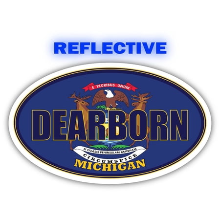 Dearborn City Michigan State Flag | MI Flag Wayne County Oval State Colors Reflective Sticker Car Decal 3x5 inches