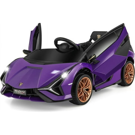 OLAKIDS 12V Licensed Lamborghini Sian Kids Ride On Car with Parent Remote Control, Spring Suspension, MP3 Player, Electric Toy Roadster Carbon Fiber Textured for Toddler (Purple)
