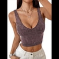 thumbnail image 3 of Tops Cortos Sin Mangas para Mujer con Cuello Cuadrado Acanalado Marrón M, 3 of 7