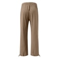 thumbnail image 5 of vigerkar Women's Cotton Linen Drawstring Wide Leg Pants High Waisted Casual Loose Trousers Straight Pants with Pockets Khaki, XXL, 5 of 6