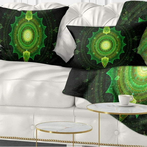 Designart Cabalistic Green Fractal Sphere - Abstract Throw Pillow - 12x20
