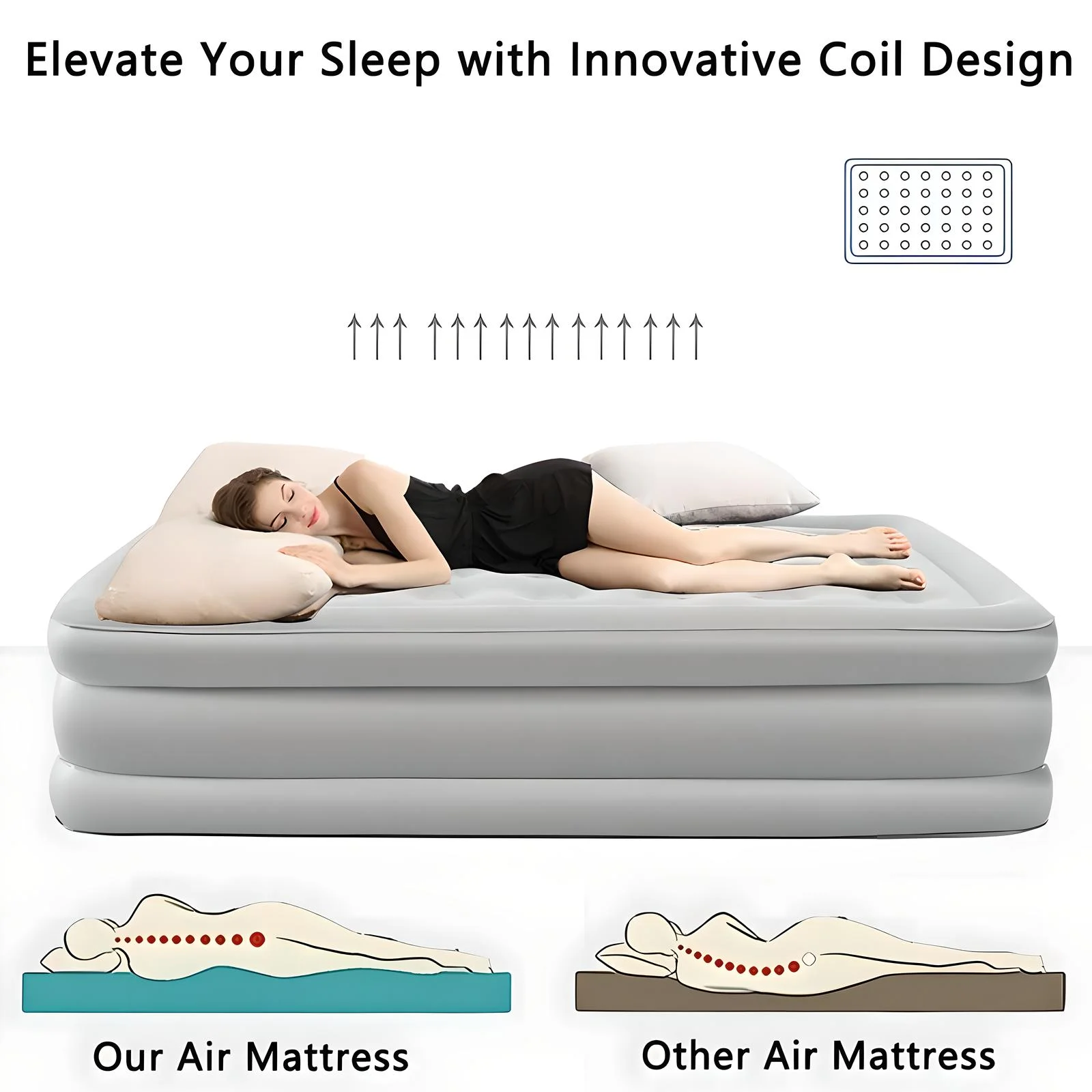 XunKA Air Mattress with Built in Pump and Headboard，Inflatable Mattress with Carry Bag , for Home, Camping & Guests.